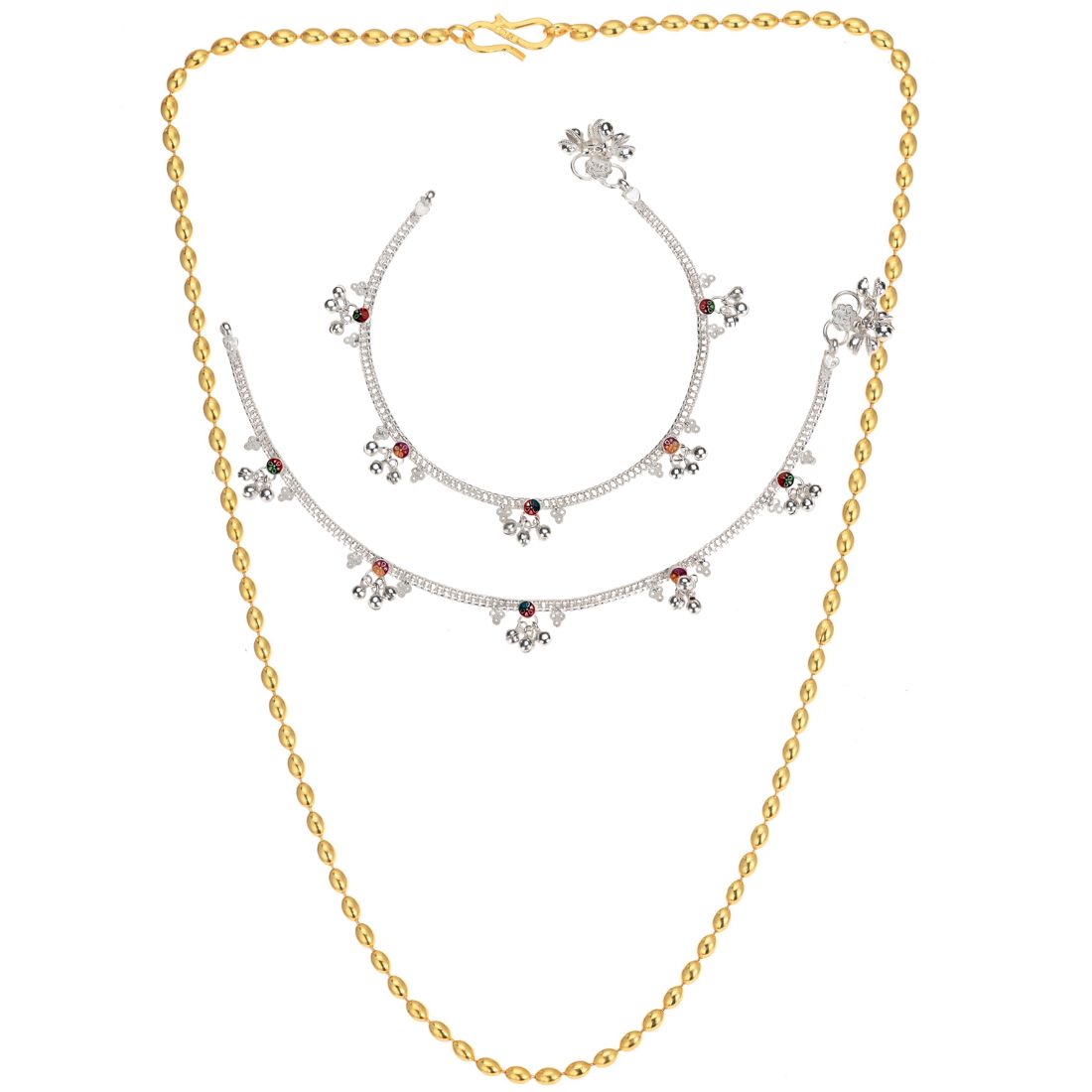 Silver Plated Anklets & 22 inch Gold Plated Chain