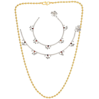 Silver Plated Anklets & 22 inch Gold Plated Chain