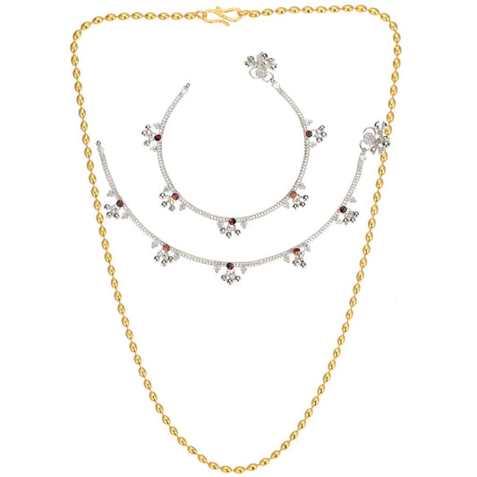 Silver Plated Anklets & 22 inch Gold Plated Chain