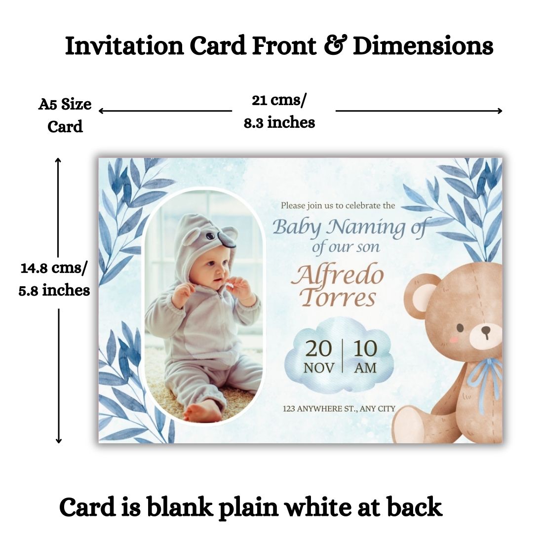 Customised Baby Naming Ceremony Photo Invitation Cards Pack of 12 with Envelopes
