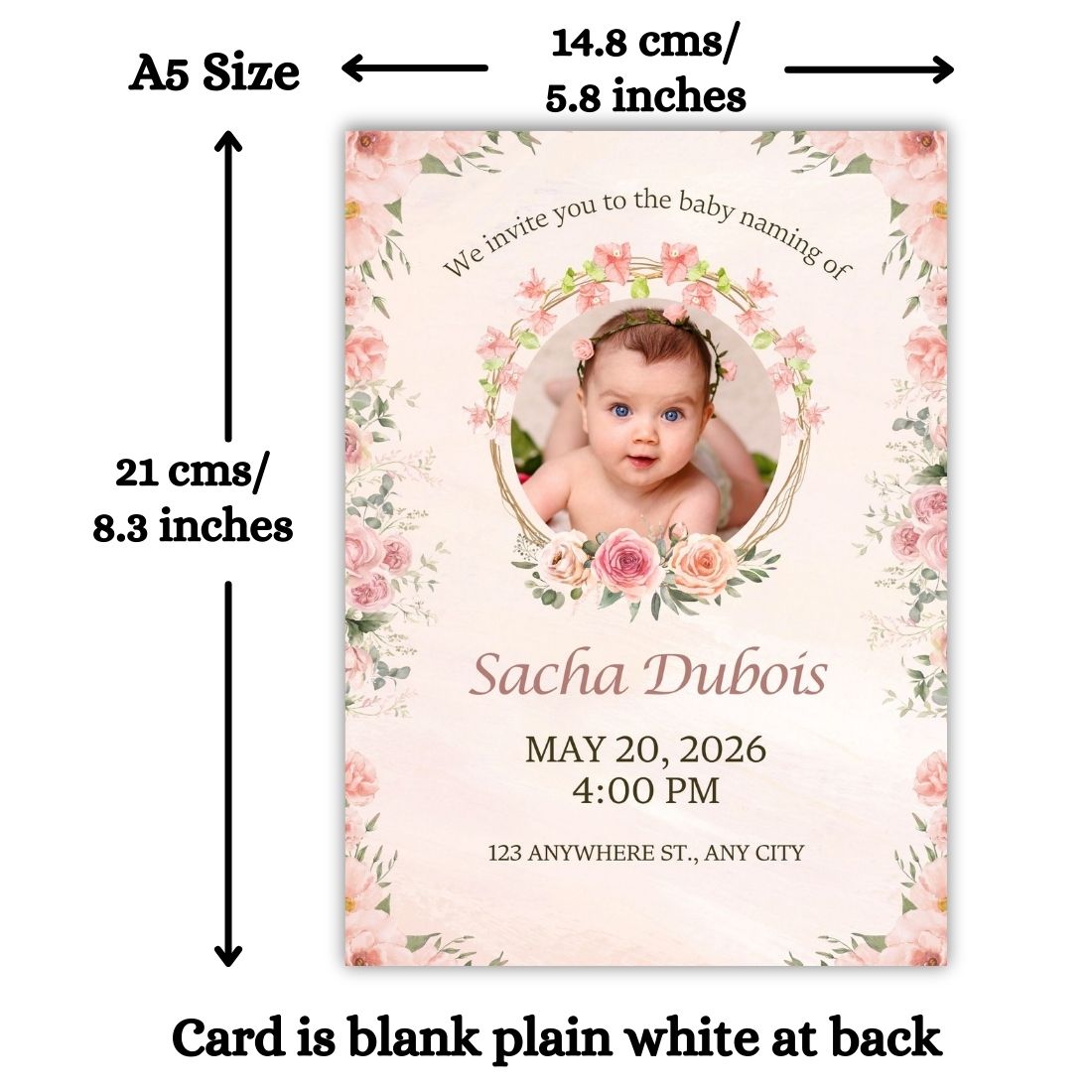 Customised Baby Naming Ceremony Photo Invitation Cards Pack of 12 with Envelopes