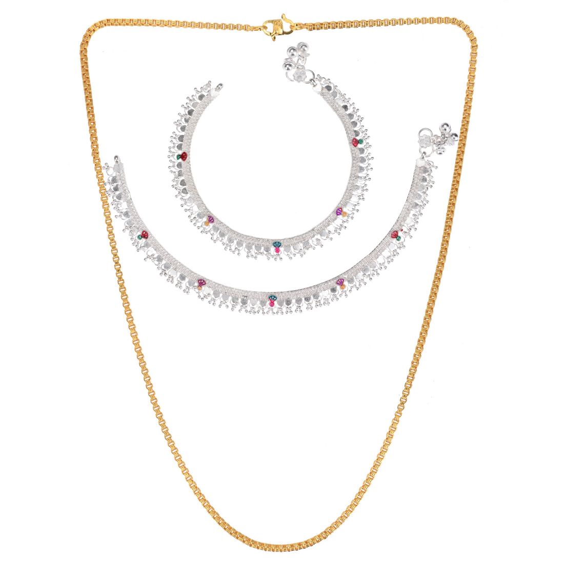 Silver Plated Anklets & 22 inch Gold Plated Chain