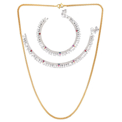 Silver Plated Anklets & 22 inch Gold Plated Chain
