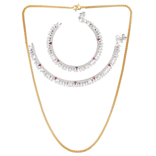 Silver Plated Anklets & 22 inch Gold Plated Chain