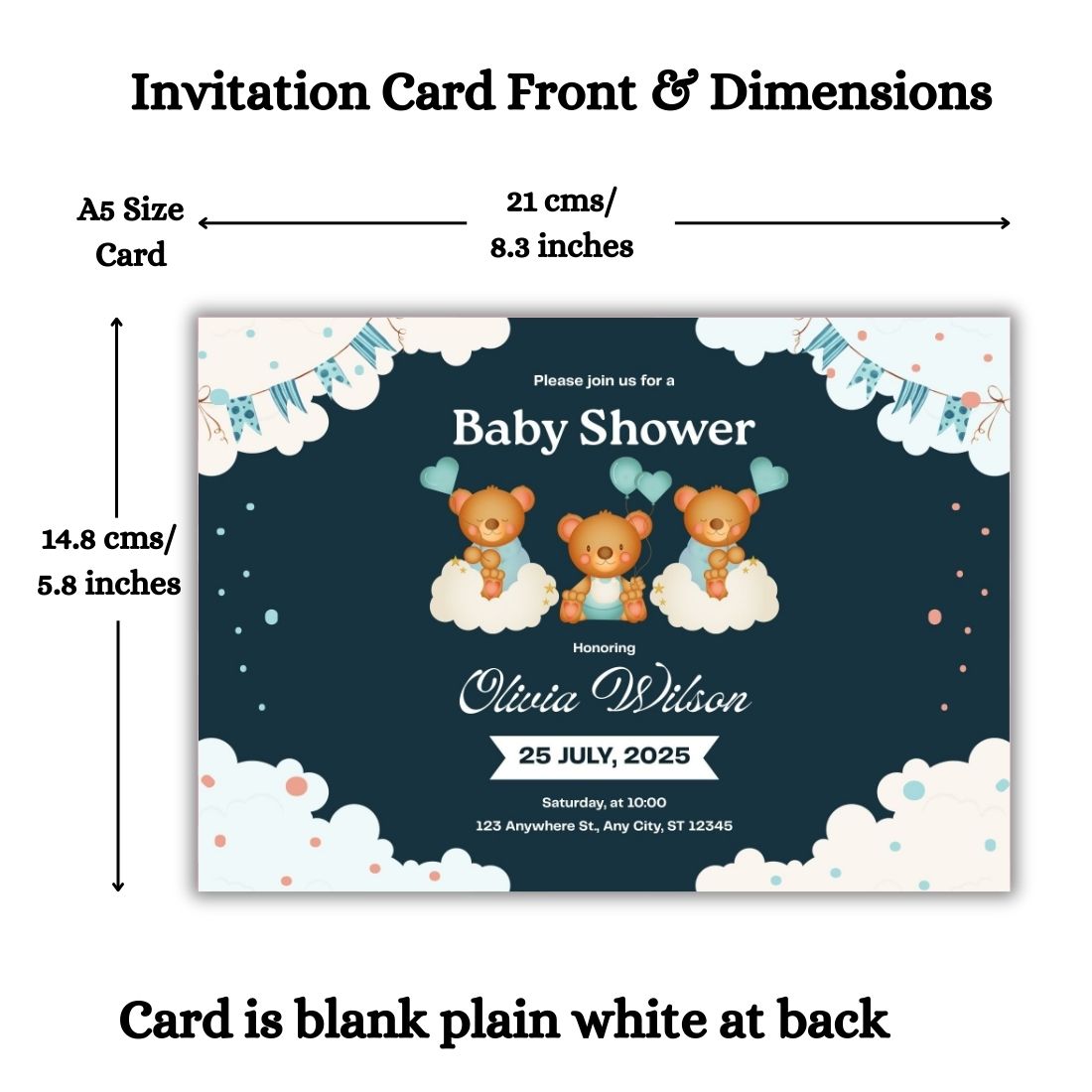 Customised Baby Shower Ceremony Invitation Cards Pack of 12 with Envelopes