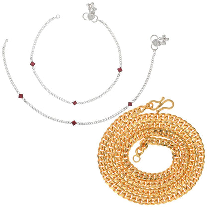Silver Plated Anklets & 22 inch Gold Plated Chain