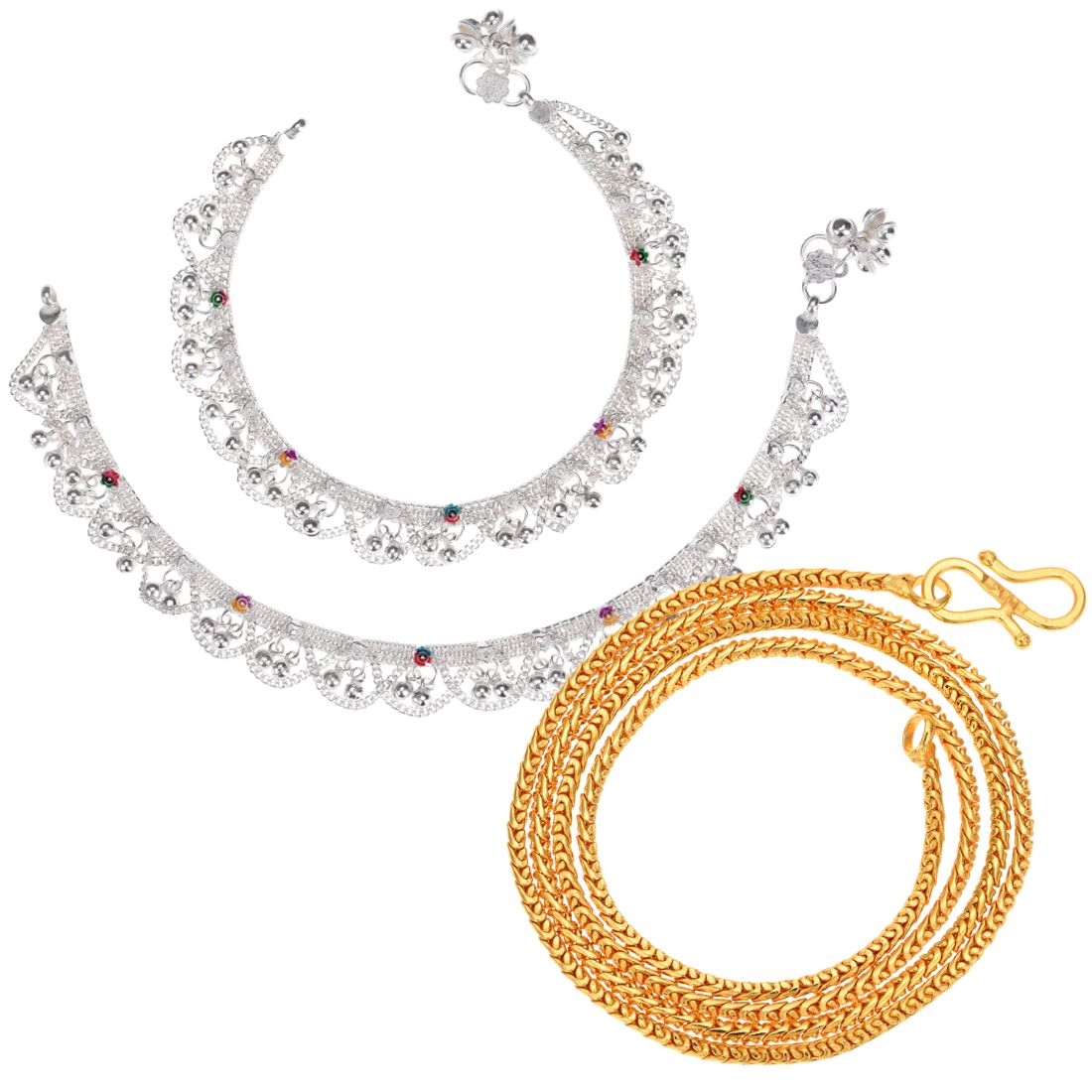 Silver Plated Anklets & 22 inch Gold Plated Chain