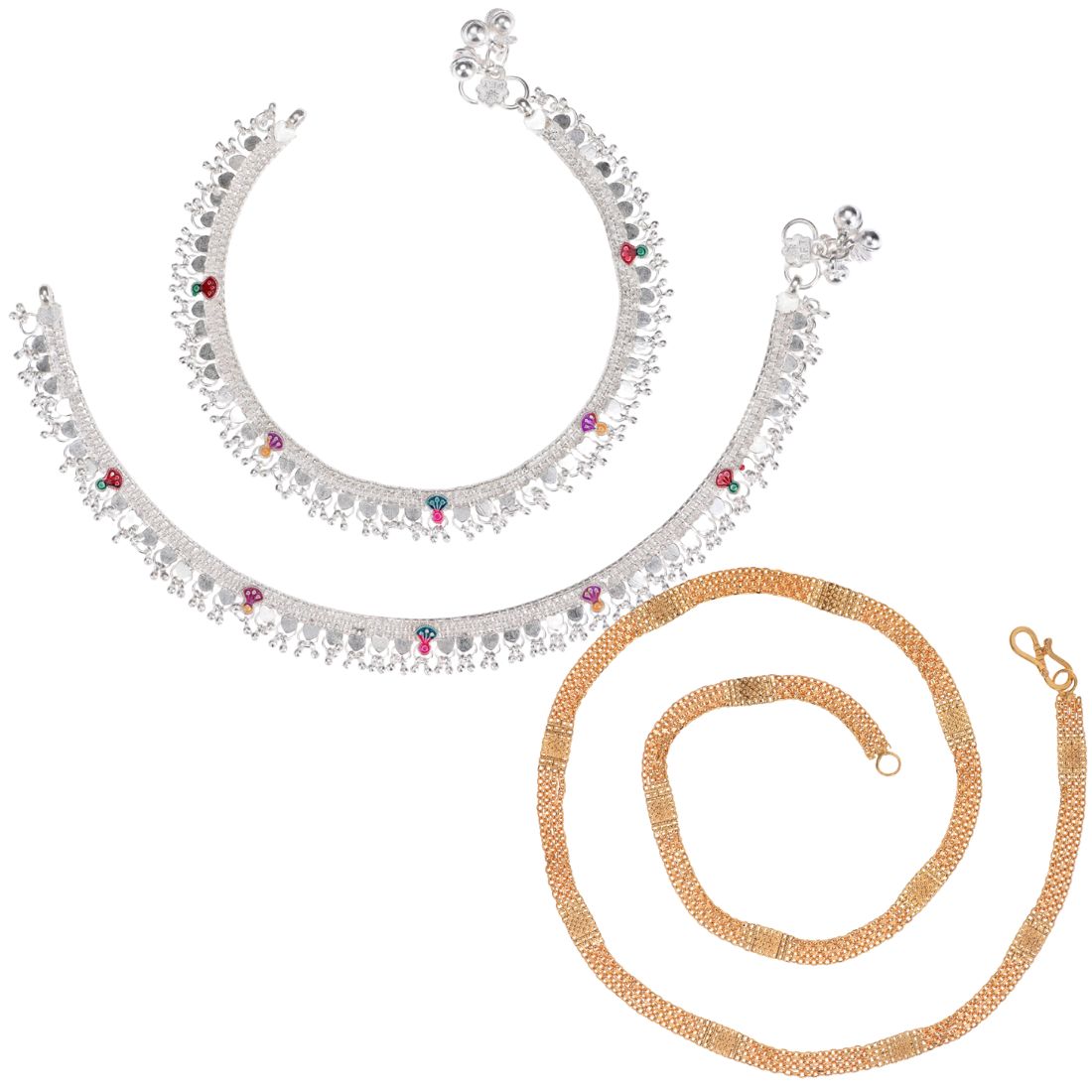 Silver Plated Anklets & 22 inch Gold Plated Chain