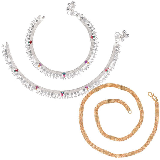 Silver Plated Anklets & 22 inch Gold Plated Chain