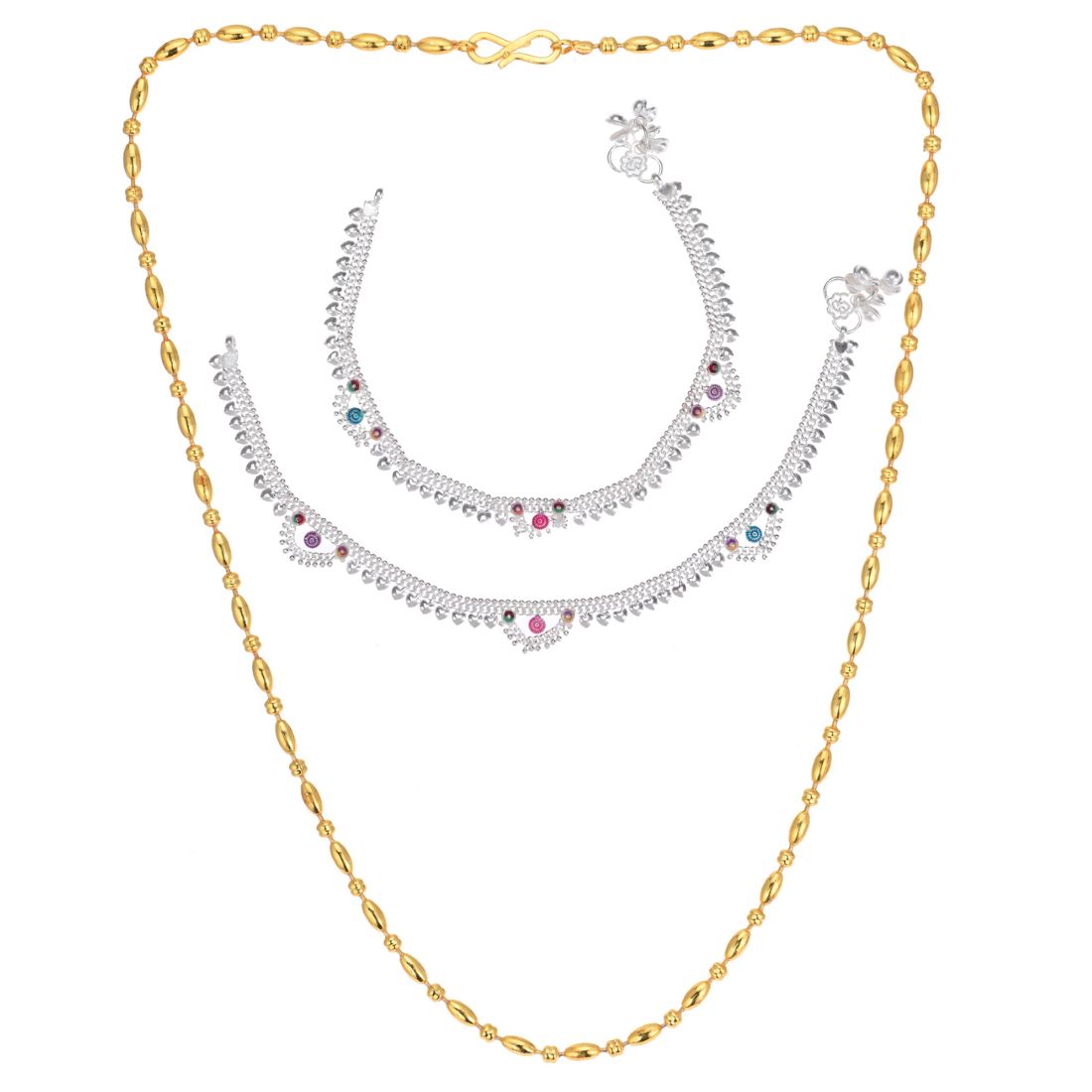 Silver Plated Anklets & 22 inch Gold Plated Chain