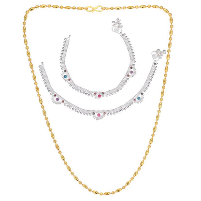 Silver Plated Anklets & 22 inch Gold Plated Chain