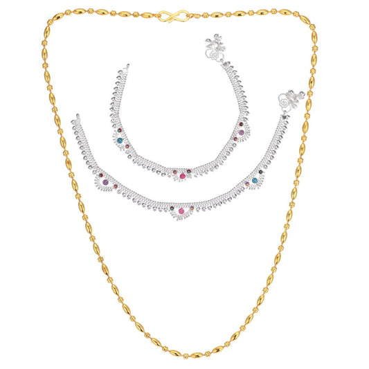 Silver Plated Anklets & 22 inch Gold Plated Chain