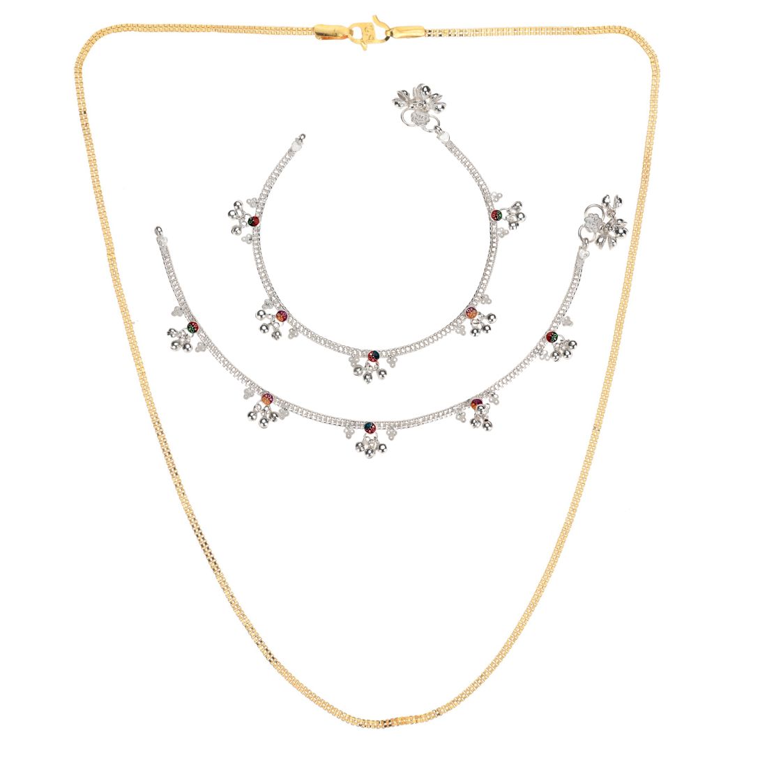 Silver Plated Anklets & 22 inch Gold Plated Chain