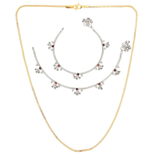 Silver Plated Anklets & 22 inch Gold Plated Chain