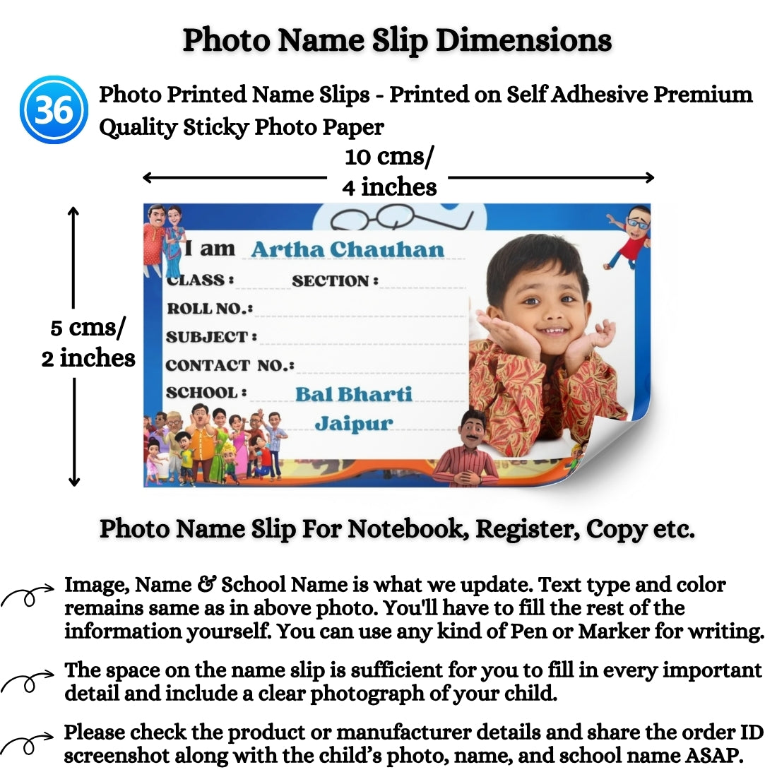 Kids Photo Name Slips Pack of 36