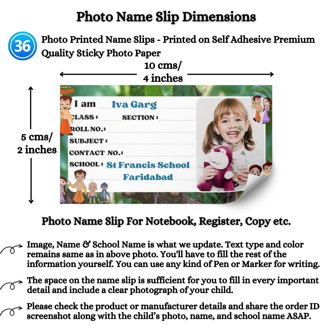 Kids Photo Name Slips Pack of 36