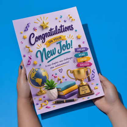 Congratulations on New Job Card — Printed Greeting Card, Multiple Sizes, Thick Photo Paper, Motivational Design