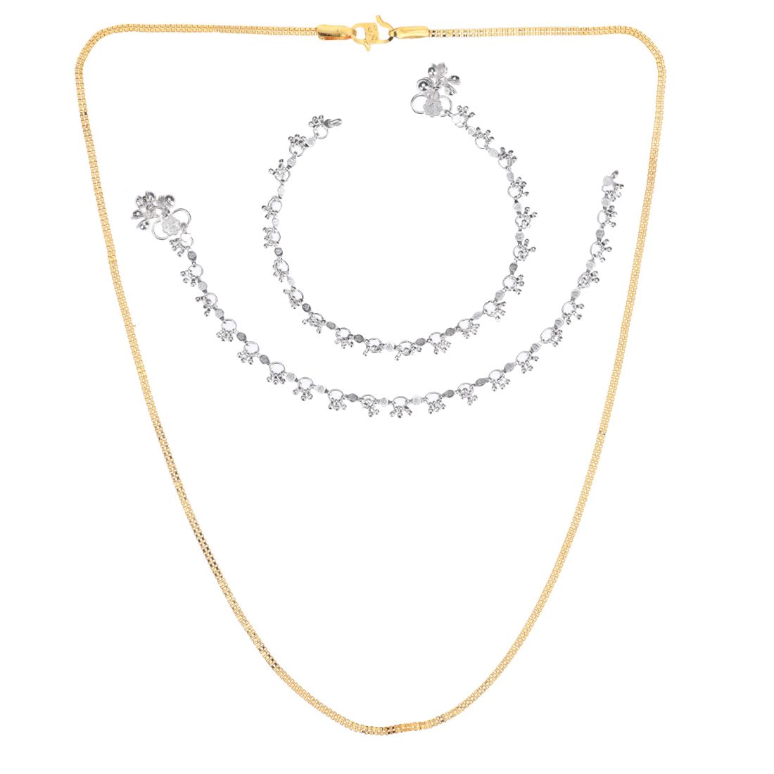 Silver Plated Anklets & 22 inch Gold Plated Chain