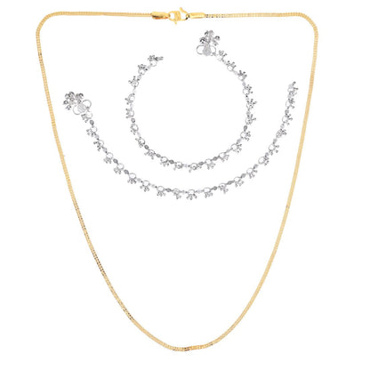 Silver Plated Anklets & 22 inch Gold Plated Chain