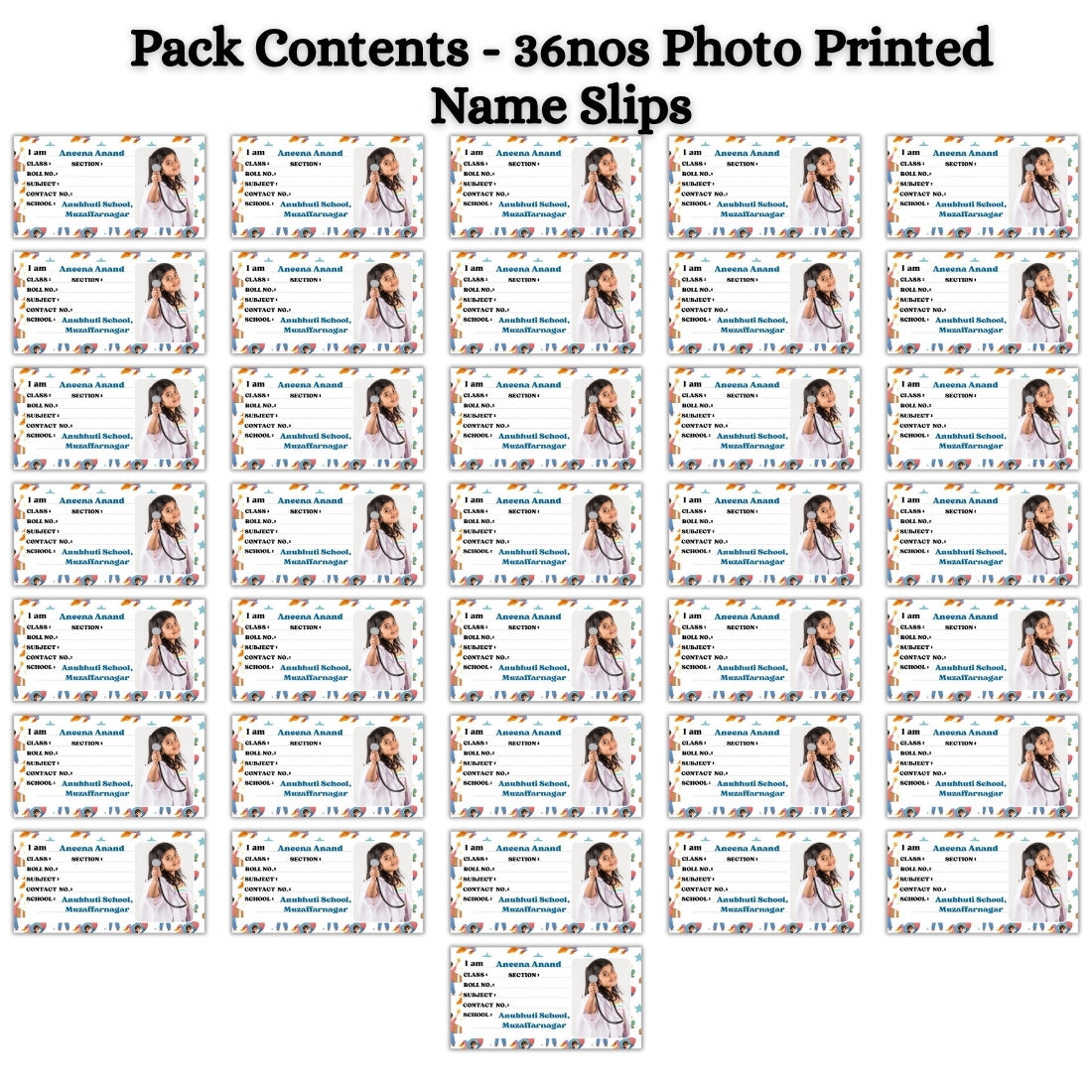 Kids Photo Name Slips Pack of 36
