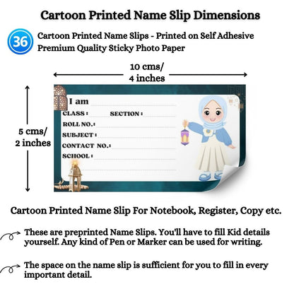 Kids Name Slips Cartoon Printed - Pack of 36 - Self Fill in