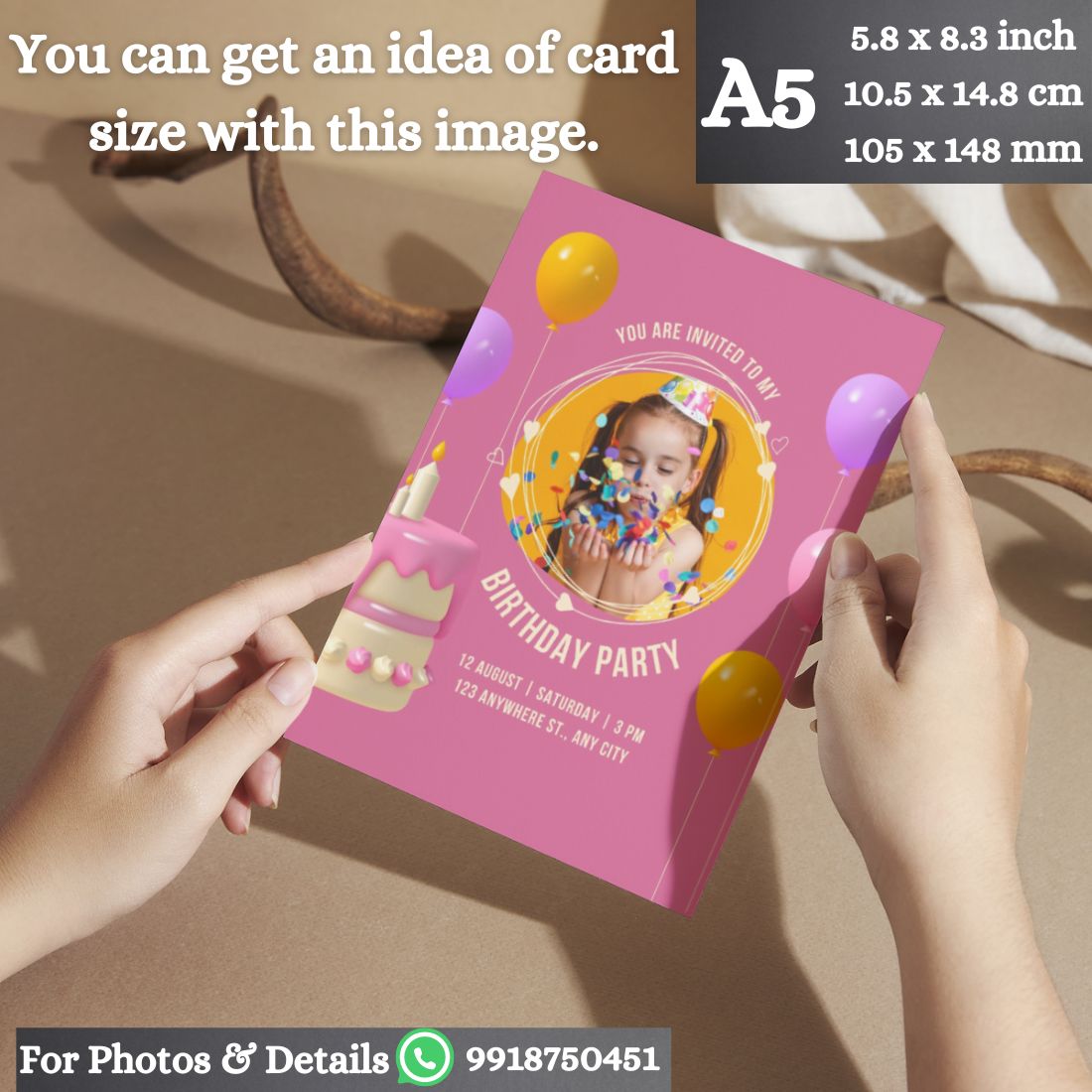 Custom Birthday Invitation Card for Kids with Envelopes | Pack of 12 | One side Printed