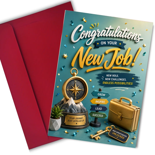 Congratulations on New Job Card — Printed Greeting Card, Multiple Sizes, Thick Photo Paper, Motivational Design