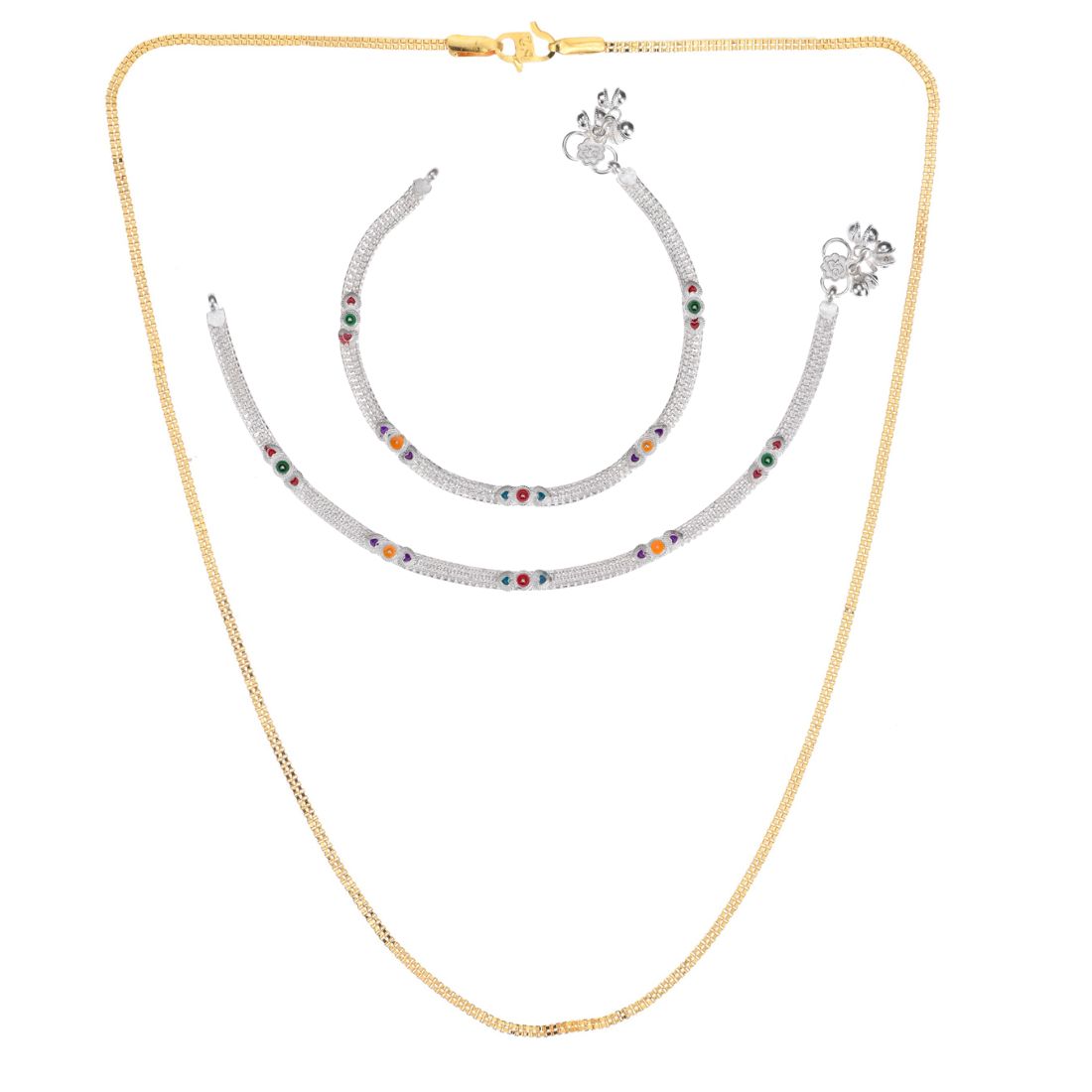 Silver Plated Anklets & 22 inch Gold Plated Chain