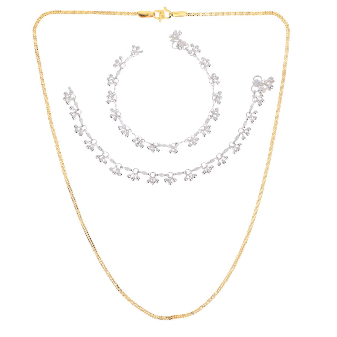 Silver Plated Anklets & 22 inch Gold Plated Chain