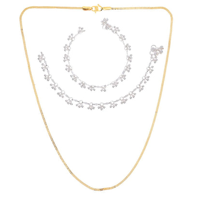 Silver Plated Anklets & 22 inch Gold Plated Chain