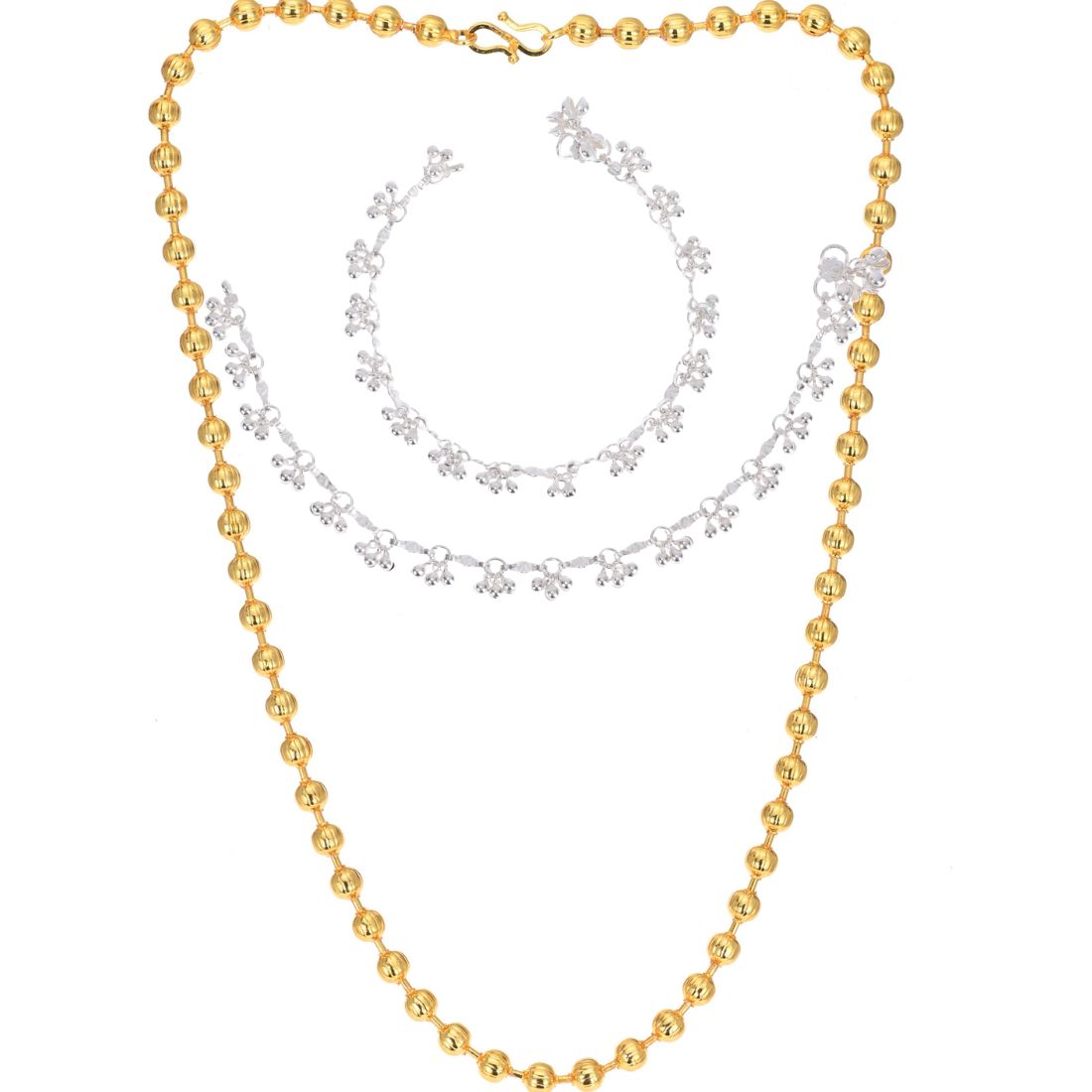 Silver Plated Anklets & 22 inch Gold Plated Chain