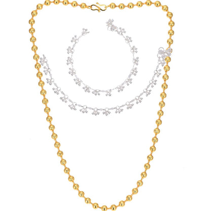 Silver Plated Anklets & 22 inch Gold Plated Chain