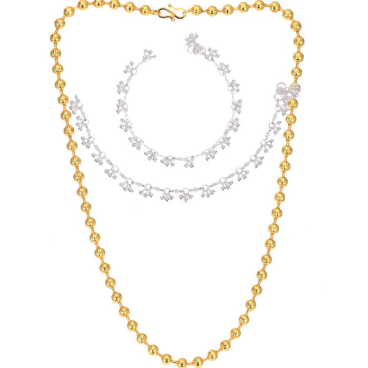 Silver Plated Anklets & 22 inch Gold Plated Chain