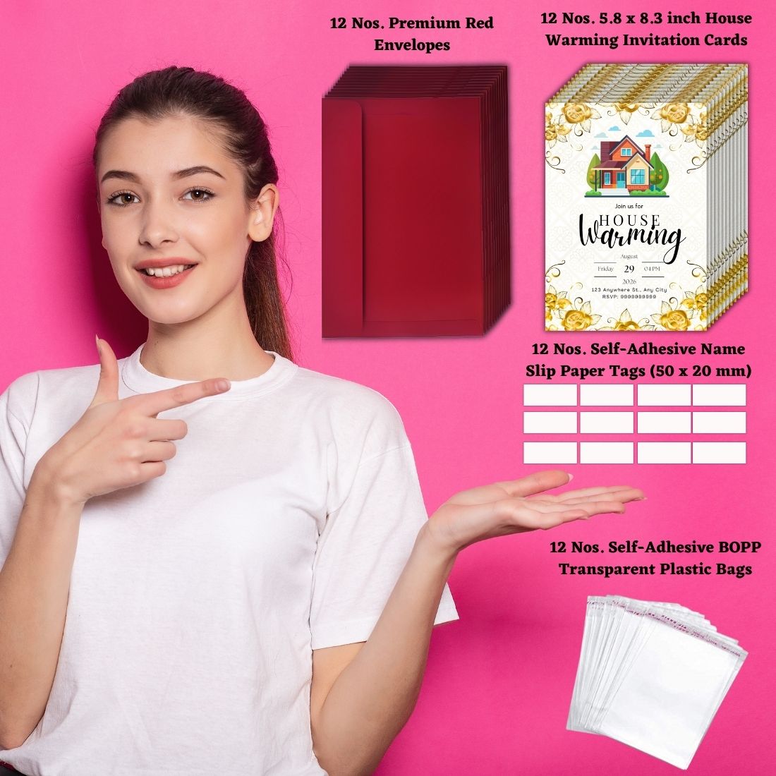 Customized Housewarming Invitation Cards, Pack of 12 Personalized 5.8x8.3 Inch with Premium Red Envelopes
