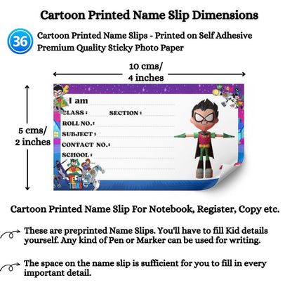 Kids Name Slips Cartoon Printed - Pack of 36 - Self Fill in