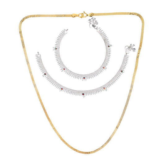 Silver Plated Anklets & 22 inch Gold Plated Chain